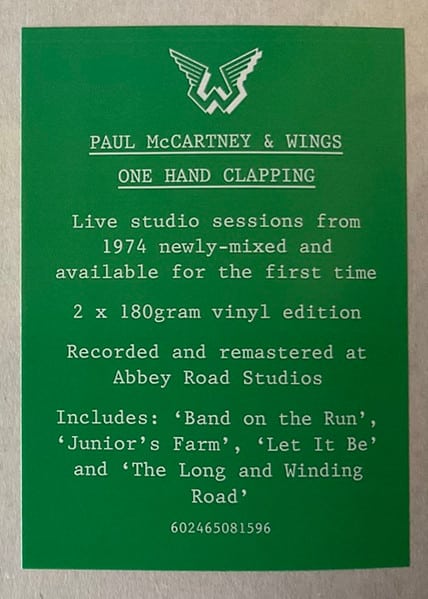 Paul McCartney & Wings – One Hand Clapping – Sticker – Audio Elite Colombia