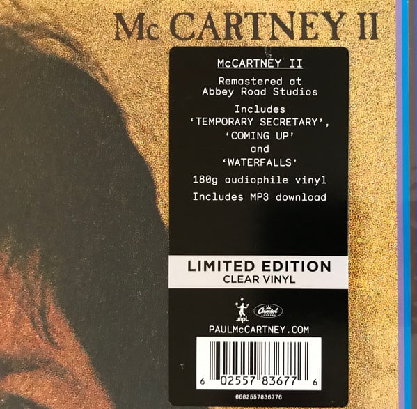 Paul McCartney – McCartney II (Ed. Limitada, Clear Vinyl) – Sticker – Audio Elite Colombia