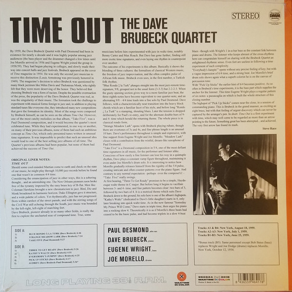 Dave Brubeck Quartet – Time Out (Ed. Limitada, Colored Vinyl) – Back – Audio Elite Colombia