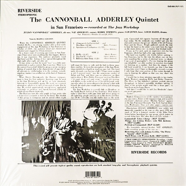 The Cannonball Adderley Quintet Featuring Nat Adderley – In San Francisco – Back – Audio Elite Colombia