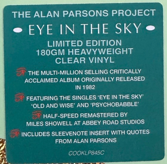 The Alan Parsons Project – Eye In The Sky (Half-Speed Mastering, Clear Vinyl, Ed. Limitada) – Sticker – Audio Elite Colombia